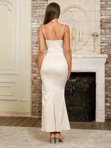 PARTHEA 素色緞面吊帶洋裝 - 米色 - 查看 2