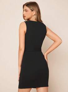 SHEIN Clasi Đầm Thắt lưng Tương phản Mesh Trọn gói màu trơn Thanh lịch - màu đen - Xem 2