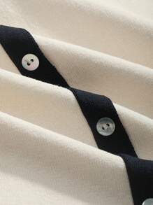 DAZY 撞色滾邊前紐扣針織上衣 - 杏色 - 查看 3