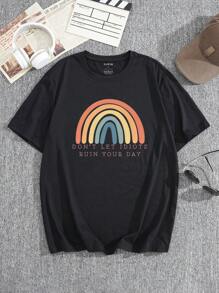 男士彩虹和標語圖案T恤 - 黑色 - 查看 1