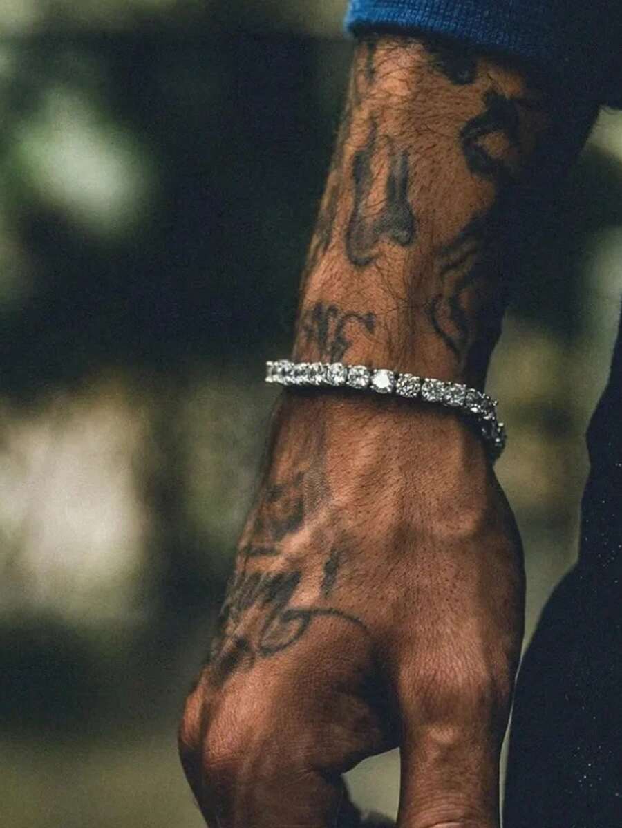 1Pc Glamorous Zinc Alloy Rhinestone Decor Chain Bracelet For Men For Daily Decoration Party - Silver - View 1