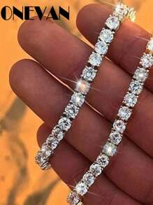 1Pc Glamorous Zinc Alloy Rhinestone Decor Chain Bracelet For Men For Daily Decoration Party - Silver - View 4