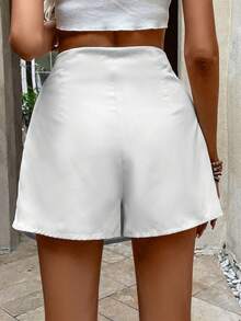 SHEIN VCAY 環鏈流蘇前繫帶圍裹下擺裙裤 - 白色 - 查看 2