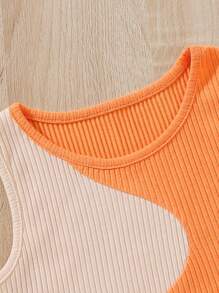 SHEIN Baby Girl Two Tone Tank Top & Shorts - Multicolor - View 5