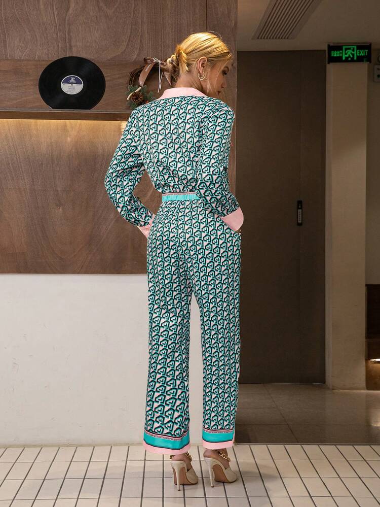 Sollinarry Allover Print Contrast Trim Jumpsuit - Multicolor - View 2