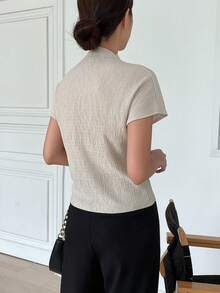 DAZY Solid Mock Neck Batwing Sleeve Tee - Khaki - View 8