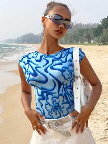 SHEIN ICON Allover Print Backless Tee - Multicolor - View 3