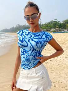 SHEIN ICON Allover Print Backless Tee - Multicolor - View 5