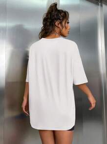 SHEIN Unity Letter Graphic Drop Shoulder Tee & Cycling Shorts - Black and White - View 2