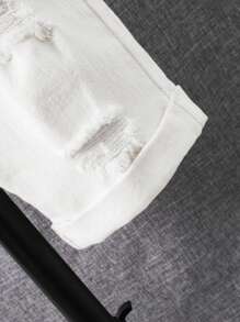 SHEIN Chicos Shorts en mezclilla desgarro crudo - Blanco - Ver 5