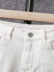 SHEIN Chicos Shorts en mezclilla desgarro crudo - Blanco - Ver 6