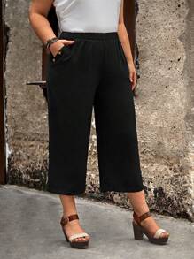 EMERY ROSE 大碼素色斜口袋七分褲 - 黑色 - 查看 4