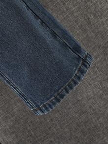 SHEIN Boys Gingham Ripped Frayed Bleach Wash Jeans - Dark Wash - View 4