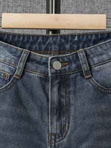 SHEIN Boys Gingham Ripped Frayed Bleach Wash Jeans - Dark Wash - View 5