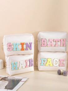 4件套可爱旅行护肤学院风贴布雪尼尔字母化妆包，适合青少年、女孩、女性，星期五特惠，化妆包，护肤包，洗漱包，收纳袋，旅行必备，邮轮必备，宿舍必备，婚礼伴娘礼物，妈妈礼物，生日礼物，送给朋友和老师的礼物，家居装饰，浴室客厅卧室装饰，浴室收纳，珠宝收纳，唇油收纳，指甲油收纳，化妆品收纳，化妆包，化妆包，化妆袋，化妆品收纳包，化妆品收纳，旅行，化妆包，包，梳妆台，化妆包，旅行必备，收纳袋，旅行必备，梳妆台配件，小化妆包，化妆包，化妆品包，旅行必备，大容量，大化妆包，礼物女性、圣诞礼物、送给女性的礼物创意 - 彩色 - 查看 1