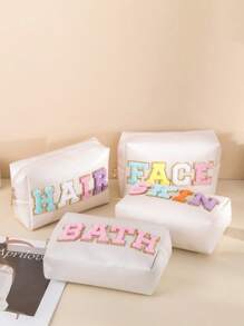 4件套可爱旅行护肤学院风贴布雪尼尔字母化妆包，适合青少年、女孩、女性，星期五特惠，化妆包，护肤包，洗漱包，收纳袋，旅行必备，邮轮必备，宿舍必备，婚礼伴娘礼物，妈妈礼物，生日礼物，送给朋友和老师的礼物，家居装饰，浴室客厅卧室装饰，浴室收纳，珠宝收纳，唇油收纳，指甲油收纳，化妆品收纳，化妆包，化妆包，化妆袋，化妆品收纳包，化妆品收纳，旅行，化妆包，包，梳妆台，化妆包，旅行必备，收纳袋，旅行必备，梳妆台配件，小化妆包，化妆包，化妆品包，旅行必备，大容量，大化妆包，礼物女性、圣诞礼物、送给女性的礼物创意 - 彩色 - 查看 3