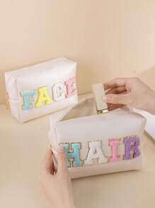 4件套可爱旅行护肤学院风贴布雪尼尔字母化妆包，适合青少年、女孩、女性，星期五特惠，化妆包，护肤包，洗漱包，收纳袋，旅行必备，邮轮必备，宿舍必备，婚礼伴娘礼物，妈妈礼物，生日礼物，送给朋友和老师的礼物，家居装饰，浴室客厅卧室装饰，浴室收纳，珠宝收纳，唇油收纳，指甲油收纳，化妆品收纳，化妆包，化妆包，化妆袋，化妆品收纳包，化妆品收纳，旅行，化妆包，包，梳妆台，化妆包，旅行必备，收纳袋，旅行必备，梳妆台配件，小化妆包，化妆包，化妆品包，旅行必备，大容量，大化妆包，礼物女性、圣诞礼物、送给女性的礼物创意 - 彩色 - 查看 4