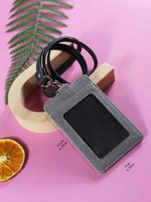 1入組極簡風格辦公室卡包附帶繩子 - 灰色 - 查看 3
