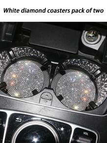 2pcs Rhinestone Decor Car Coaster