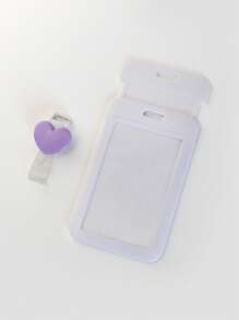 1pc ID Card Cover With Heart Buckle - White - View 4