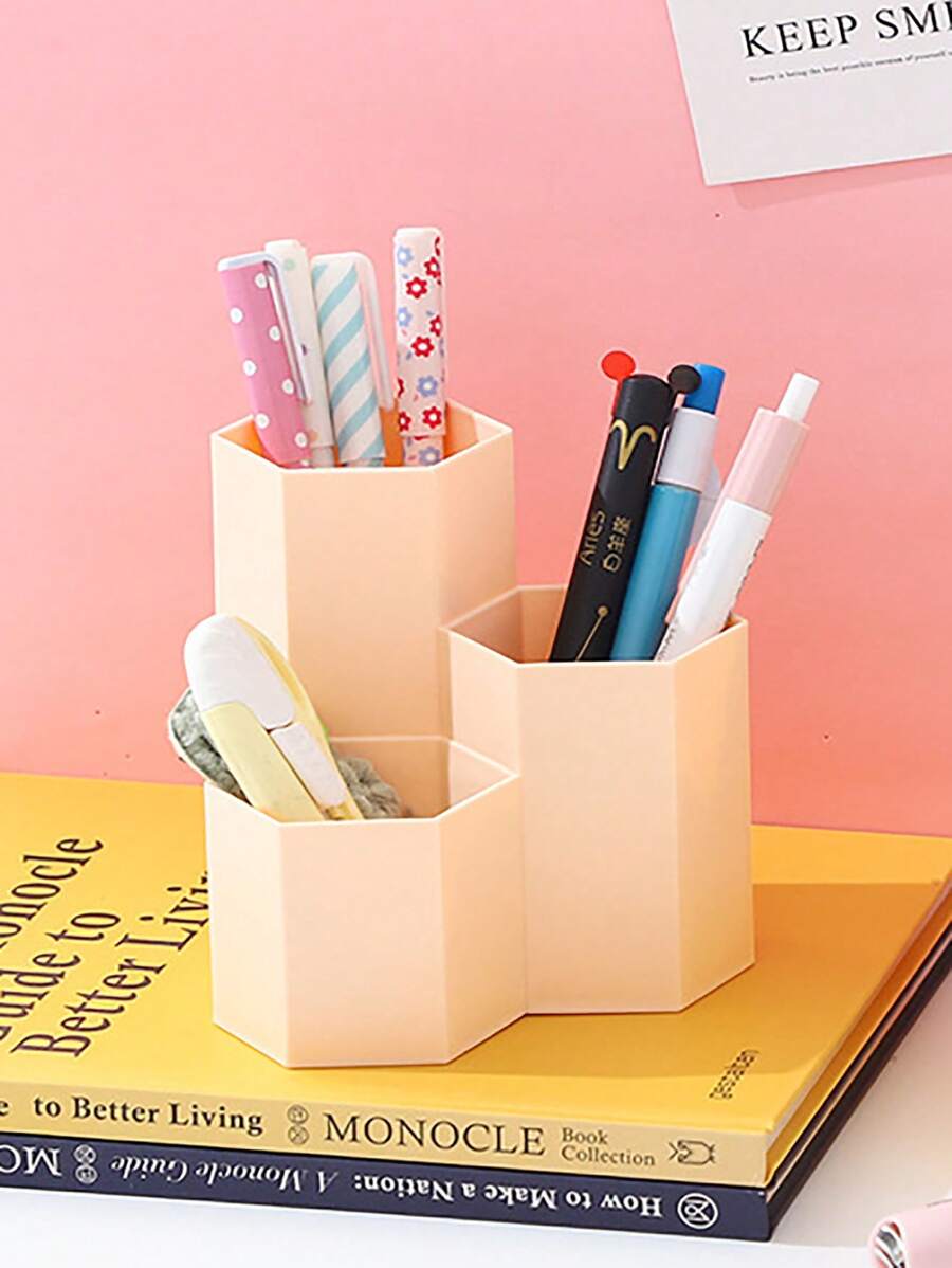 Large Capacity Desk Pen Holder Pencil Storage Box School Office Stationery Pens Storage Brush Stand Storage Box - Pink - View 1