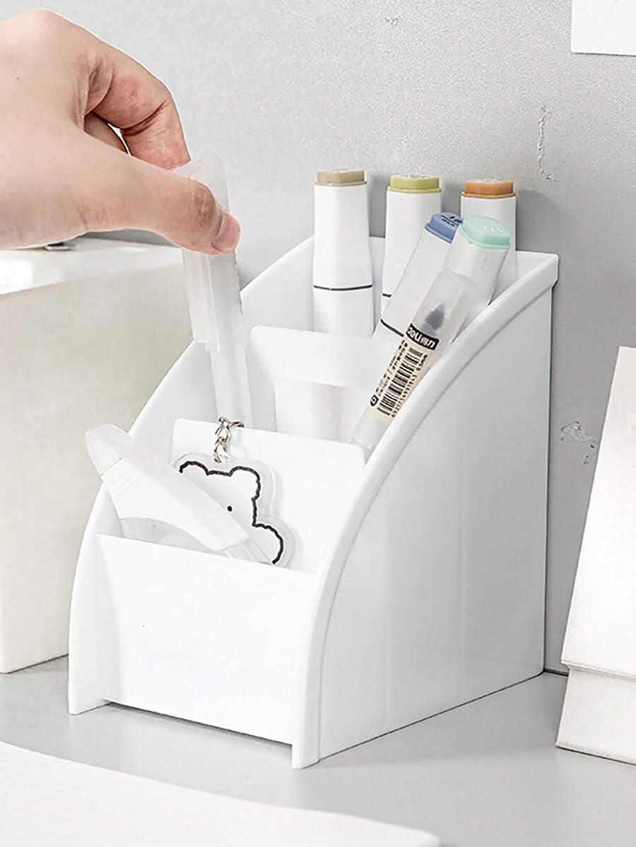 1pc 3 Grid Pen Holder - trắng - Xem 1