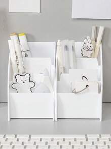 1pc 3 Grid Pen Holder - trắng - Xem 4