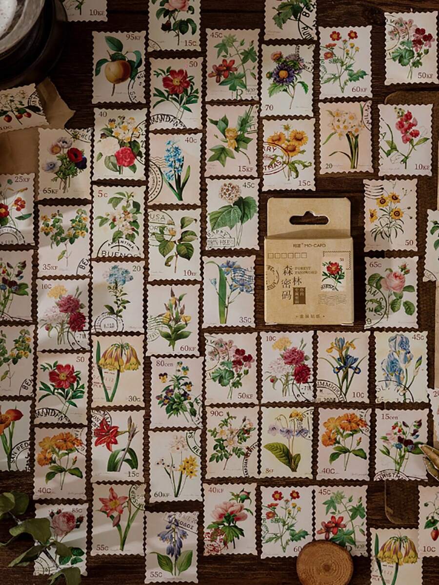 45入組花朵印花隨機貼紙 - 彩色 - 查看 1