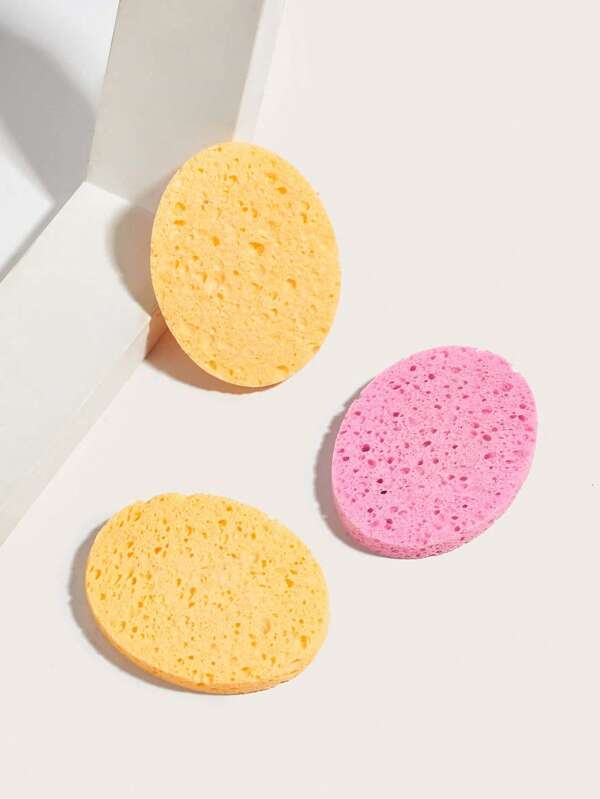3pcs 116# Cleansing Puff (Yellow, Pink) Compressed Facial Sponge For Daily Cleansing And Gentle Exfoliation, 100% Natural Cellulose SPA Sponge Is Perfect To Remove Dead Skin, Dirt And Makeup