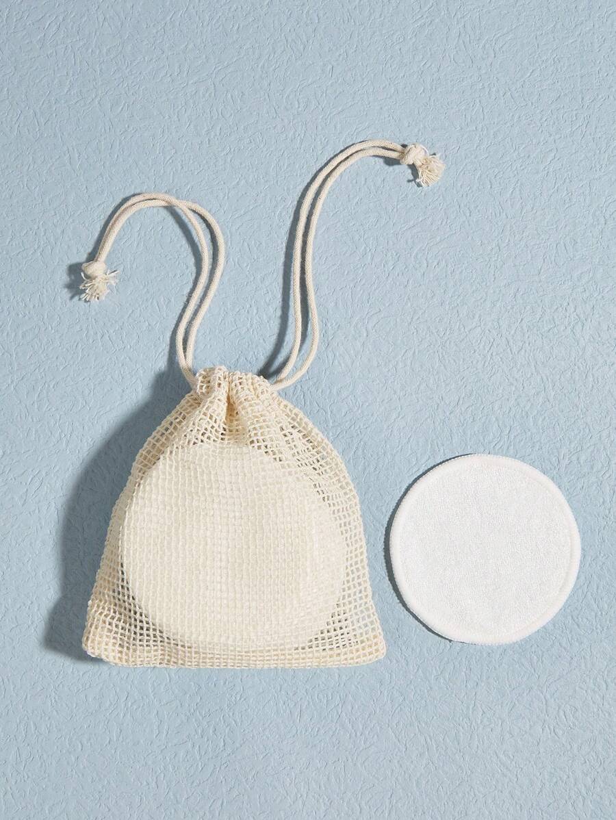 12 Almohadillas desmaquillantes de doble capa de fibra, limpieza facial, almohadillas desmaquillantes reutilizables, toallas faciales - Blanco - Ver 1