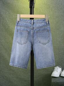 SHEIN Boys Ripped Frayed Bleach Wash Denim Shorts - Light Wash - View 2