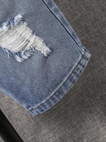 SHEIN Boys Ripped Frayed Bleach Wash Denim Shorts - Light Wash - View 3