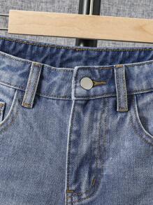 SHEIN Boys Ripped Frayed Bleach Wash Denim Shorts - Light Wash - View 4