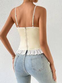 SHEIN Privé Áo khoác và áo lót dành cho xe tăng nữ Tương phản ren Viên lá sen Khối Màu Thanh lịch - Rượu sâm banh - Xem 3