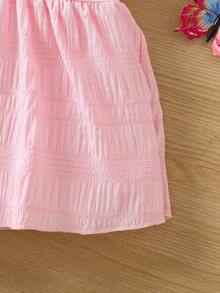 SHEIN Niñas Top de tirantes unicolor bajo con fruncido - Rosa Pálido - Ver 5