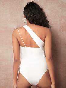 evoluSHEIN X Anitta One Shoulder Cut Out Bodysuit - White - View 2