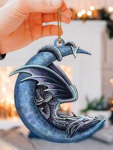 1 Đồ trang trí treo xe hơi phương Tây Rồng & Mặt trăng PMMA - Màu xanh hải quân - Xem 2