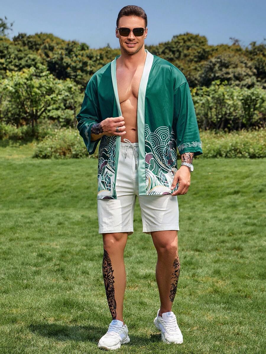 Manfinity RSRT Áo sơ mi Nam Đồ họa Boho - màu xanh lá - Xem 1