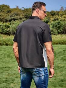 Manfinity Hombres Camisa con estampado tropical - Blanco y Negro - Ver 2