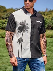 Manfinity Hombres Camisa con estampado tropical - Blanco y Negro - Ver 5