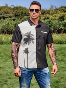 Manfinity Hombres Camisa con estampado tropical - Blanco y Negro - Ver 6