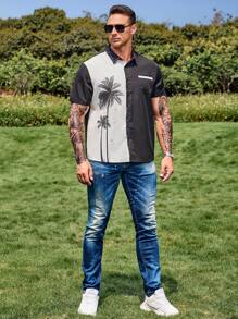 Manfinity Hombres Camisa con estampado tropical - Blanco y Negro - Ver 7