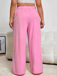 SHEIN EZwear Plus Drawstring Waist Wide Leg Trousers - Baby Pink - View 2