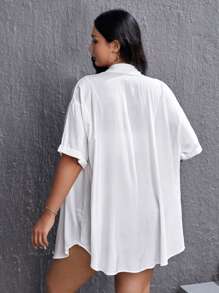 SHEIN EZwear Plus Solid Button Front Drop Shoulder Shirt Without Tube Top - White - View 5