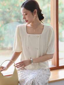 DAZY 方領雙排釦襯衫 - 杏色 - 查看 11