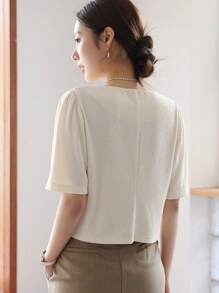 DAZY 方領雙排釦襯衫 - 杏色 - 查看 2