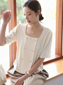 DAZY 方領雙排釦襯衫 - 杏色 - 查看 5