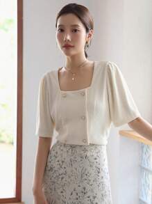 DAZY 方領雙排釦襯衫 - 杏色 - 查看 7