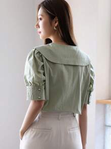 DAZY Cổ thuỷ thủ Ống tay áo Nút phía trước Áo sơ mi - màu xanh lá - Xem 2