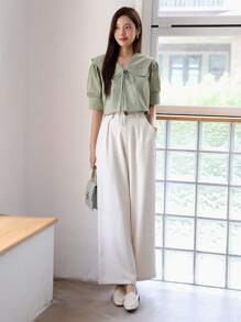 DAZY Cổ thuỷ thủ Ống tay áo Nút phía trước Áo sơ mi - màu xanh lá - Xem 4